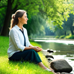 Relaxed Teacher in Nature**

"A fully clothed female teacher sitting peacefully by a flowing river in a green park, appropriate attire, safe for work, natural sunlight, perfect anatomy, correct proportions, deep breathing exercise, calm expression, professional photography, high resolution, family-friendly, serene environment."

**