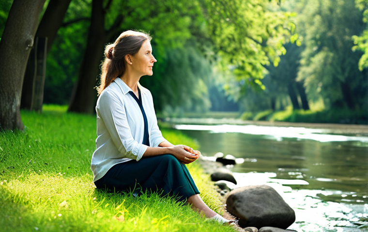Relaxed Teacher in Nature**

"A fully clothed female teacher sitting peacefully by a flowing river in a green park, appropriate attire, safe for work, natural sunlight, perfect anatomy, correct proportions, deep breathing exercise, calm expression, professional photography, high resolution, family-friendly, serene environment."

**